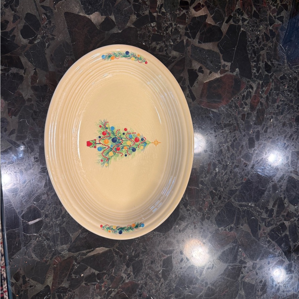 Fiesta Cream Platter with Festive Tree Design